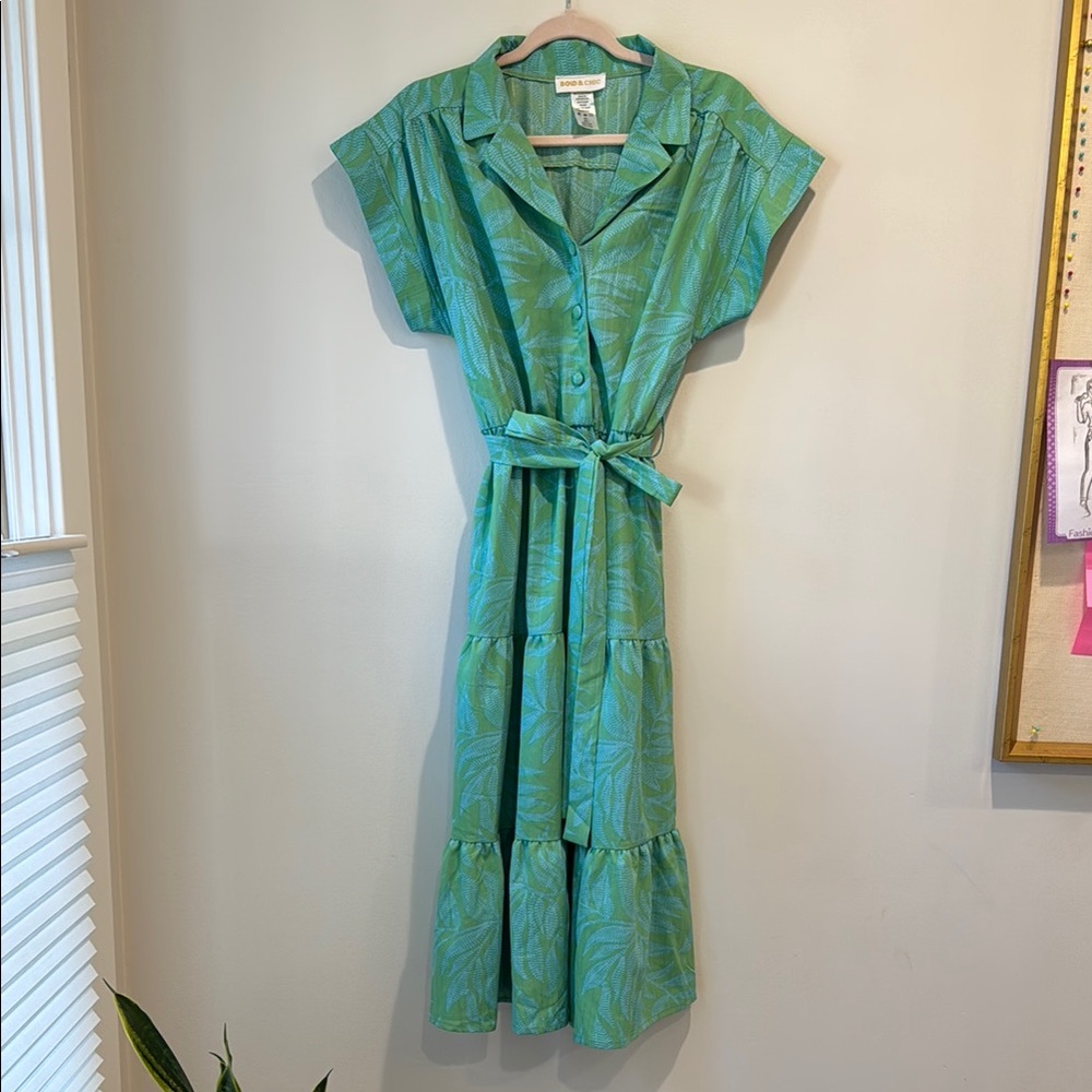 Green and Blue tropical Patterned Dress